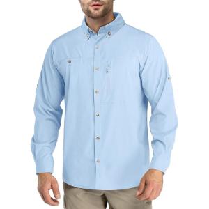 imageOutdoor Ventures Mens Long Sleeve Hiking Shirt UPF 50 UV Sun Protection Shirt Cooling Quick Dry for Travel Fishing SafariLight Blue