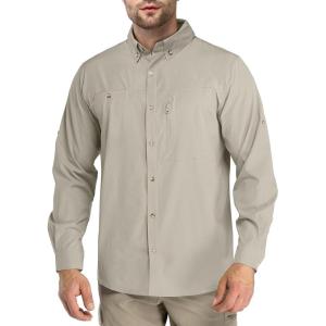 imageOutdoor Ventures Mens Long Sleeve Hiking Shirt UPF 50 UV Sun Protection Shirt Cooling Quick Dry for Travel Fishing SafariMid Grey