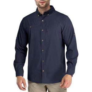 imageOutdoor Ventures Mens Long Sleeve Hiking Shirt UPF 50 UV Sun Protection Shirt Cooling Quick Dry for Travel Fishing SafariNavy
