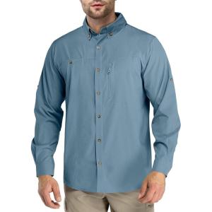 imageOutdoor Ventures Mens Long Sleeve Hiking Shirt UPF 50 UV Sun Protection Shirt Cooling Quick Dry for Travel Fishing SafariOcean Blue