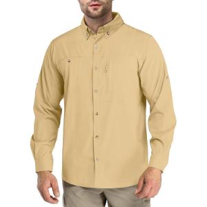 imageOutdoor Ventures Mens Long Sleeve Hiking Shirt UPF 50 UV Sun Protection Shirt Cooling Quick Dry for Travel Fishing SafariSandy Brown