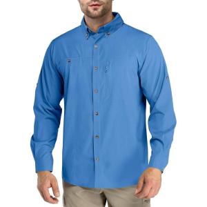 imageOutdoor Ventures Mens Long Sleeve Hiking Shirt UPF 50 UV Sun Protection Shirt Cooling Quick Dry for Travel Fishing SafariSea Blue
