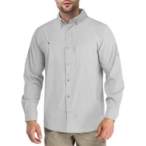 imageOutdoor Ventures Mens Long Sleeve Hiking Shirt UPF 50 UV Sun Protection Shirt Cooling Quick Dry for Travel Fishing SafariSilver Grey