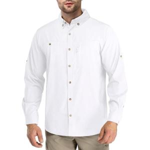 imageOutdoor Ventures Mens Long Sleeve Hiking Shirt UPF 50 UV Sun Protection Shirt Cooling Quick Dry for Travel Fishing SafariWhite