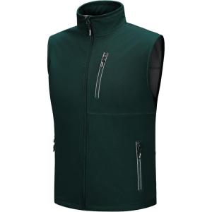 imageOutdoor Ventures Mens Windproof Softshell Vest Outerwear Lightweight Sleeveless Jacket for Running Golf Hiking TravelDark Green