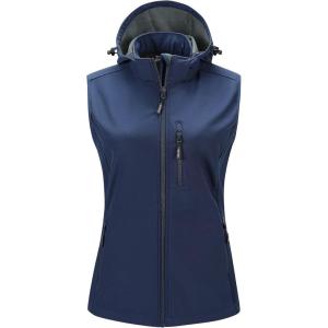 imageOutdoor Ventures Womens Hooded Lightweight Softshell Vest Windproof Fleece Lined Sleeveless Jacket for Golf Running TravelBlue