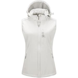 imageOutdoor Ventures Womens Hooded Lightweight Softshell Vest Windproof Fleece Lined Sleeveless Jacket for Golf Running TravelIvory