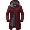 imageOutdoor Ventures Womens Softshell Jacket with Removable Hood Fleece Lined Windbreaker Insulated Long Warm Rain JacketWine
