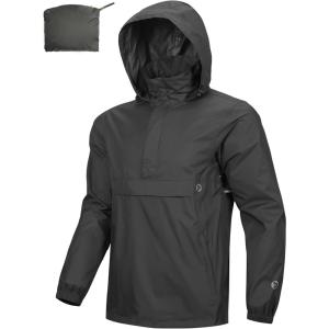 imageOutdoor Ventures Mens Rain Jacket Waterproof Lightweight Packable Rain Pullover for Hiking Golf RunningBlack
