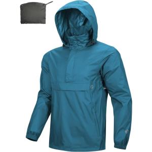 imageOutdoor Ventures Mens Rain Jacket Waterproof Lightweight Packable Rain Pullover for Hiking Golf RunningBlue