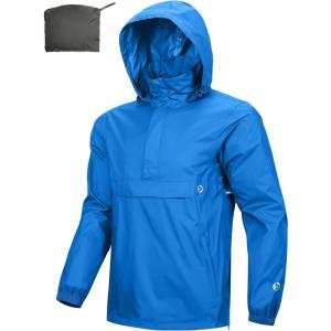 imageOutdoor Ventures Mens Rain Jacket Waterproof Lightweight Packable Rain Pullover for Hiking Golf RunningBright Blue
