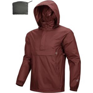 imageOutdoor Ventures Mens Rain Jacket Waterproof Lightweight Packable Rain Pullover for Hiking Golf RunningDark Red