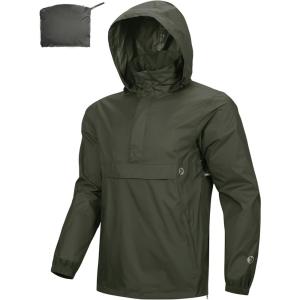imageOutdoor Ventures Mens Rain Jacket Waterproof Lightweight Packable Rain Pullover for Hiking Golf RunningGreen