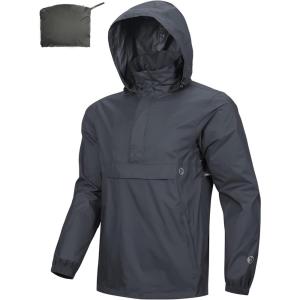 imageOutdoor Ventures Mens Rain Jacket Waterproof Lightweight Packable Rain Pullover for Hiking Golf RunningGrey