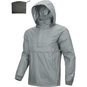 imageOutdoor Ventures Mens Rain Jacket Waterproof Lightweight Packable Rain Pullover for Hiking Golf RunningLight Grey