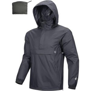 imageOutdoor Ventures Mens Rain Jacket Waterproof Lightweight Packable Rain Pullover for Hiking Golf RunningMid Grey