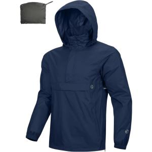 imageOutdoor Ventures Mens Rain Jacket Waterproof Lightweight Packable Rain Pullover for Hiking Golf RunningNavy Blue