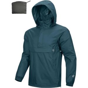 imageOutdoor Ventures Mens Rain Jacket Waterproof Lightweight Packable Rain Pullover for Hiking Golf RunningNight Blue