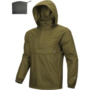 imageOutdoor Ventures Mens Rain Jacket Waterproof Lightweight Packable Rain Pullover for Hiking Golf RunningOlive
