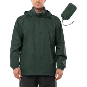 imageOutdoor Ventures Mens Rain Jacket Waterproof Lightweight Packable Rain Shell Raincoat with Hood for Golf Hiking TravelDark Green