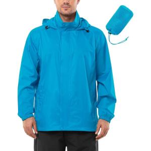 imageOutdoor Ventures Mens Rain Jacket Waterproof Lightweight Packable Rain Shell Raincoat with Hood for Golf Hiking TravelLightsky Blue