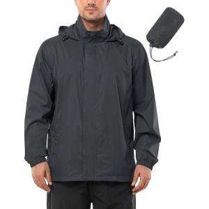 imageOutdoor Ventures Mens Rain Jacket Waterproof Lightweight Packable Rain Shell Raincoat with Hood for Golf Hiking TravelMid Grey