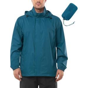 imageOutdoor Ventures Mens Rain Jacket Waterproof Lightweight Packable Rain Shell Raincoat with Hood for Golf Hiking TravelNight Blue