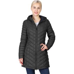imageOutdoor Ventures Womens Maryan Hooded Ultra Lightweight Warm Thermolite Long Puffer CoatBlackmatteavg32 Mid Length