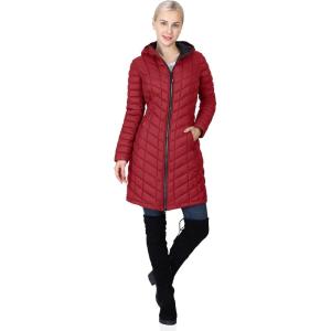 imageOutdoor Ventures Womens Maryan Hooded Ultra Lightweight Warm Thermolite Long Puffer CoatBurgundymatteavg36 Long Length