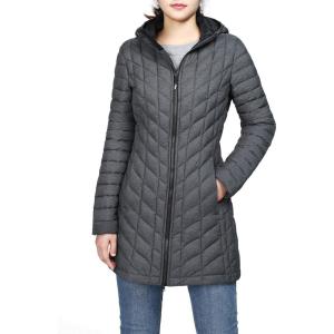 imageOutdoor Ventures Womens Maryan Hooded Ultra Lightweight Warm Thermolite Long Puffer CoatDark Grey Marlmatteavg32 Mid Length