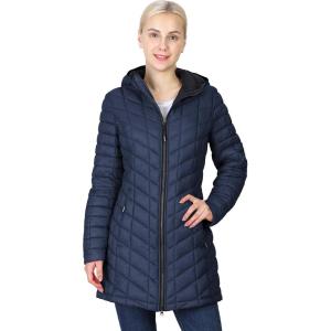 imageOutdoor Ventures Womens Maryan Hooded Ultra Lightweight Warm Thermolite Long Puffer CoatNavymatteavg32 Mid Length