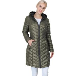 imageOutdoor Ventures Womens Maryan Hooded Ultra Lightweight Warm Thermolite Long Puffer CoatOliveshinyavg36 Long Length