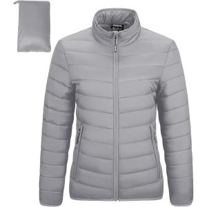 imageOutdoor Ventures Womens Packable FullZip Short Puffer Jacket Insulated Quilted Warm Lightweight Winter CoatFoggy Grayfold in Pocket
