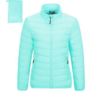 imageOutdoor Ventures Womens Packable FullZip Short Puffer Jacket Insulated Quilted Warm Lightweight Winter CoatLight Bluefold in Pocket