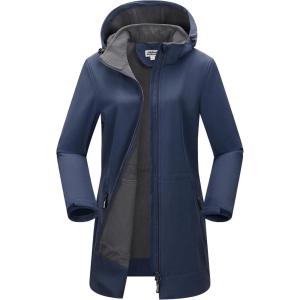 imageOutdoor Ventures Womens Softshell Jacket with Removable Hood Fleece Lined Windbreaker Insulated Long Warm Rain JacketBlue