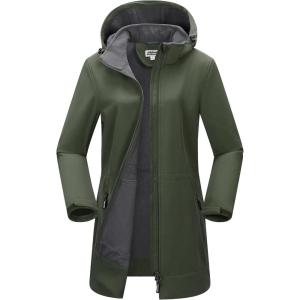 imageOutdoor Ventures Womens Softshell Jacket with Removable Hood Fleece Lined Windbreaker Insulated Long Warm Rain JacketDark Army Green