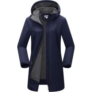 imageOutdoor Ventures Womens Softshell Jacket with Removable Hood Fleece Lined Windbreaker Insulated Long Warm Rain JacketDeep Blue