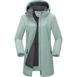imageOutdoor Ventures Womens Softshell Jacket with Removable Hood Fleece Lined Windbreaker Insulated Long Warm Rain JacketGreen
