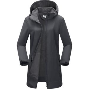 imageOutdoor Ventures Womens Softshell Jacket with Removable Hood Fleece Lined Windbreaker Insulated Long Warm Rain JacketGrey