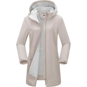 imageOutdoor Ventures Womens Softshell Jacket with Removable Hood Fleece Lined Windbreaker Insulated Long Warm Rain JacketKhaki