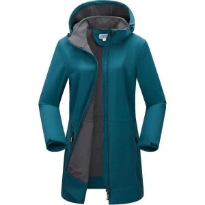 imageOutdoor Ventures Womens Softshell Jacket with Removable Hood Fleece Lined Windbreaker Insulated Long Warm Rain JacketModern Blue