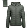 imageOutdoor Ventures Womens Packable Lightweight FullZip Puffer Jacket with Hood Quilted Winter CoatArmy Greenfold in Pocket