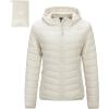 imageOutdoor Ventures Womens Packable Lightweight FullZip Puffer Jacket with Hood Quilted Winter CoatBeigefold in Pocket
