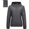 imageOutdoor Ventures Womens Packable Lightweight FullZip Puffer Jacket with Hood Quilted Winter CoatDark Grey Heatherfold in Pocket
