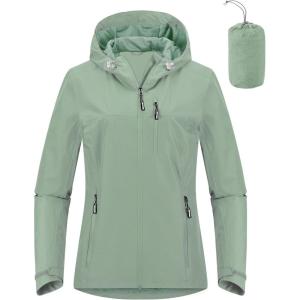 imageOutdoor Ventures Packable Rain Jacket Women Lightweight Waterproof Raincoat with Hood Cycling Bike JacketAqua Tone