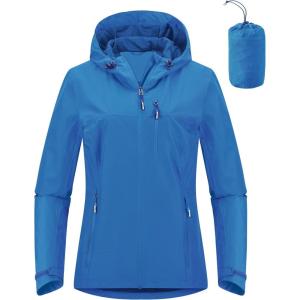 imageOutdoor Ventures Packable Rain Jacket Women Lightweight Waterproof Raincoat with Hood Cycling Bike JacketDodger Blue