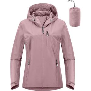 imageOutdoor Ventures Packable Rain Jacket Women Lightweight Waterproof Raincoat with Hood Cycling Bike JacketDusty Rose