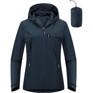 imageOutdoor Ventures Packable Rain Jacket Women Lightweight Waterproof Raincoat with Hood Cycling Bike JacketMidnight Blue