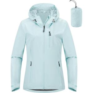 imageOutdoor Ventures Packable Rain Jacket Women Lightweight Waterproof Raincoat with Hood Cycling Bike JacketMint Blue