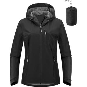 imageOutdoor Ventures Packable Rain Jacket Women Lightweight Waterproof Raincoat with Hood Cycling Bike JacketNew Black